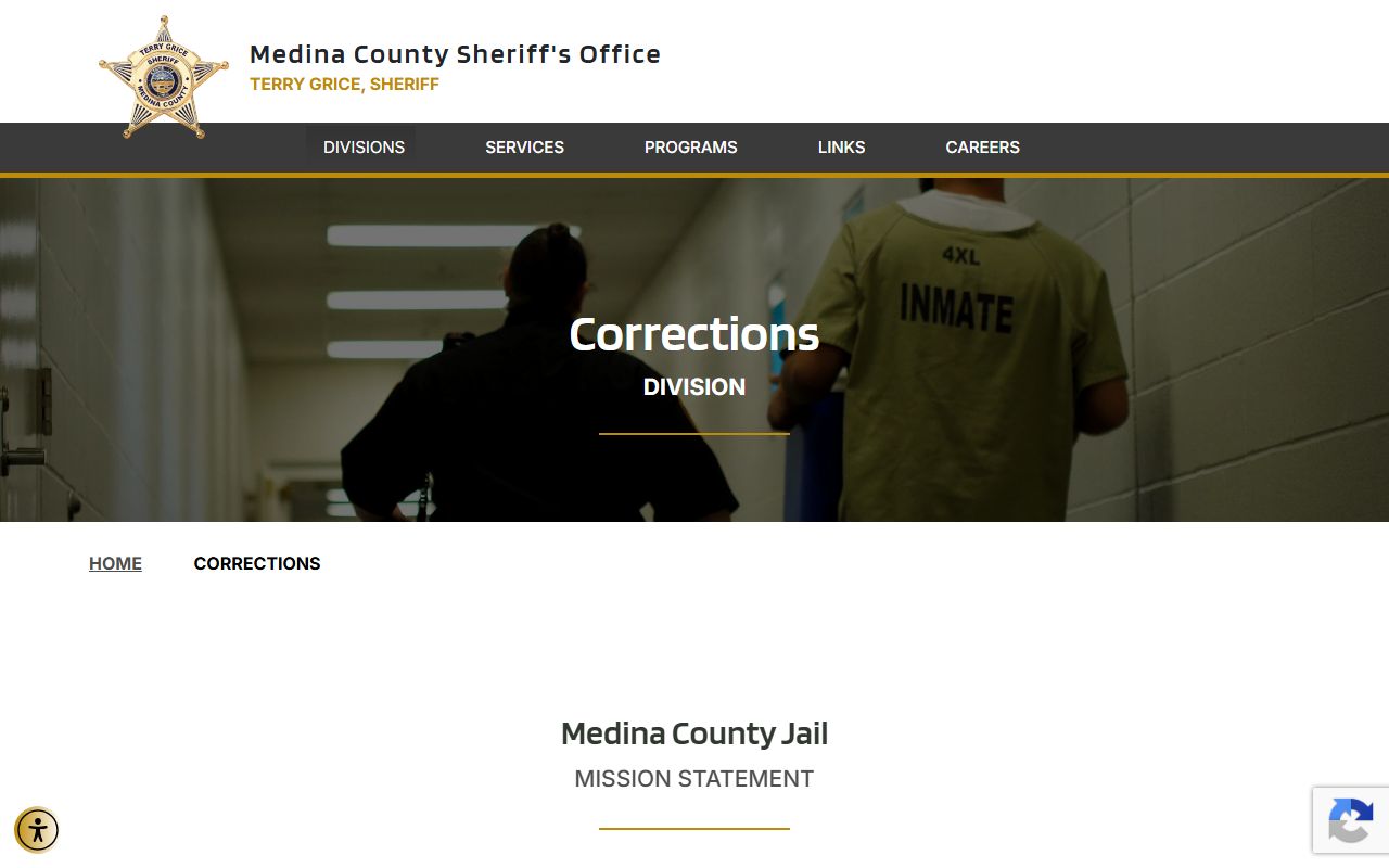 Medina County Jail corrections division inmate services page