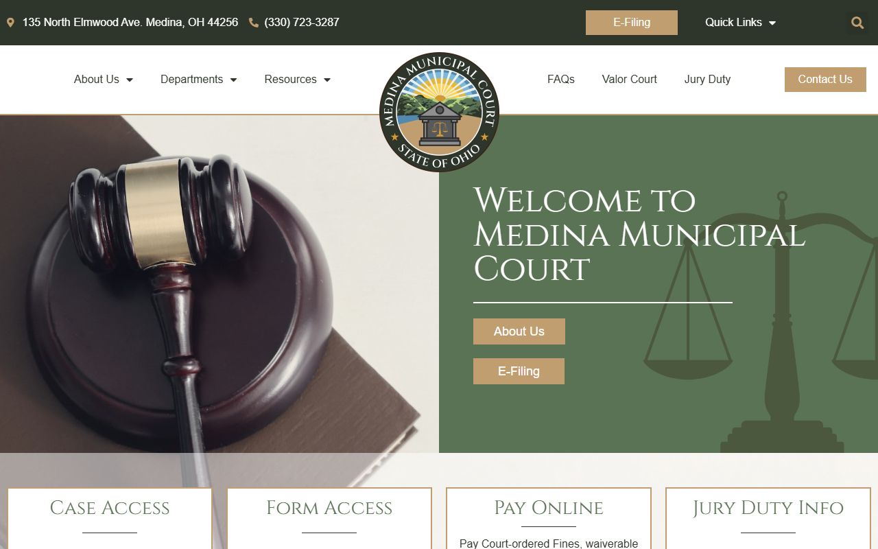 Medina Municipal Court homepage with case access links