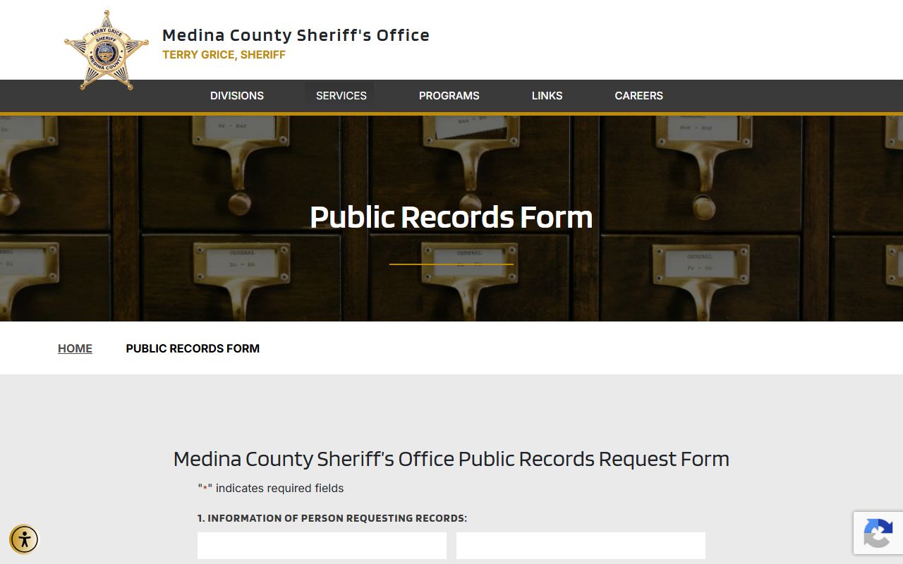 Medina County Sheriff's Office public records request form